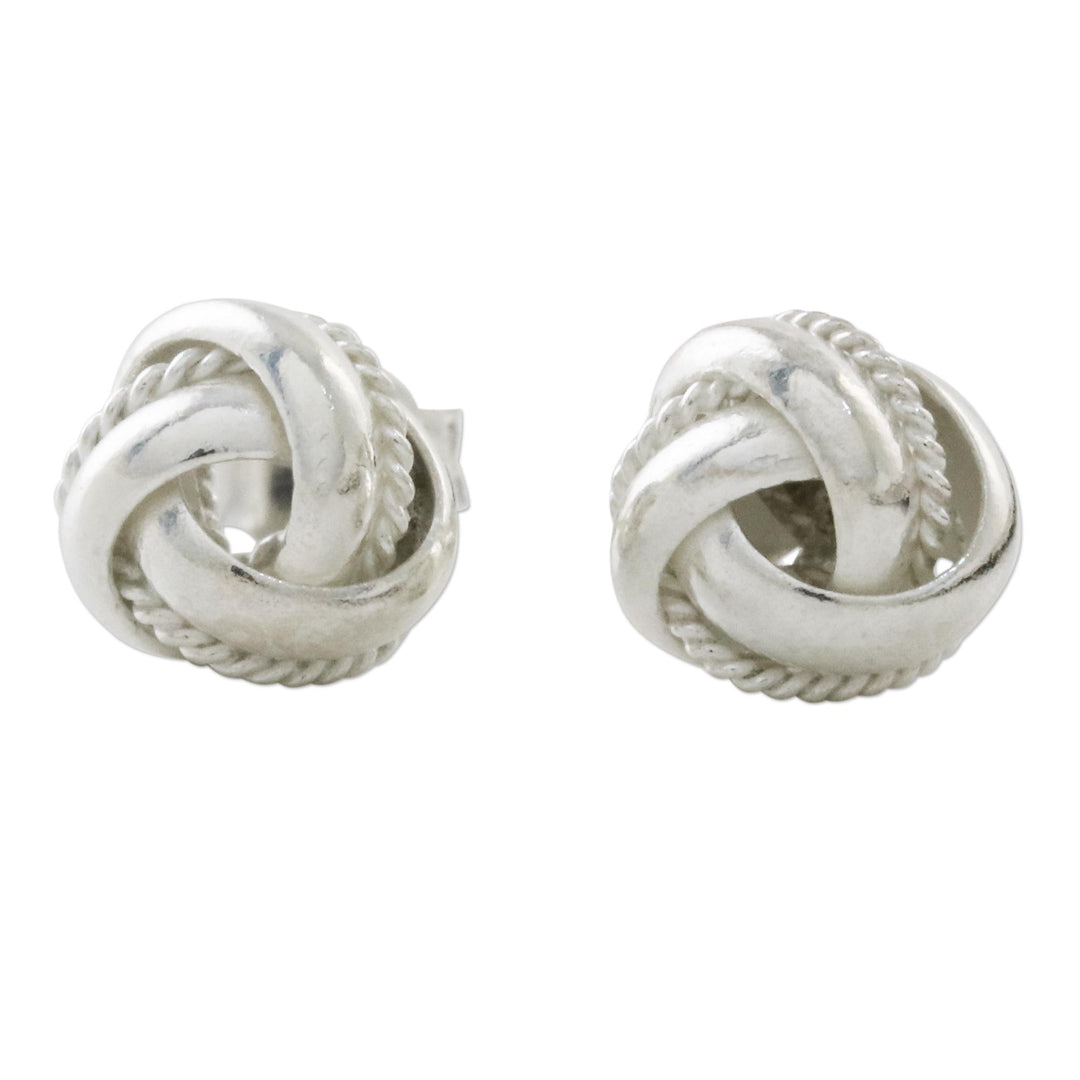 Knot Motif Sterling Silver Stud Earrings from Thailand - Sweet Knots