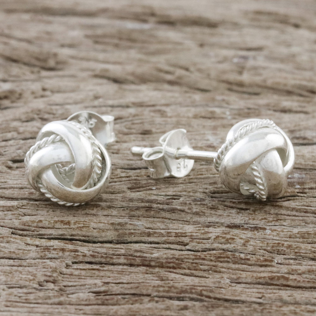 Knot Motif Sterling Silver Stud Earrings from Thailand - Sweet Knots