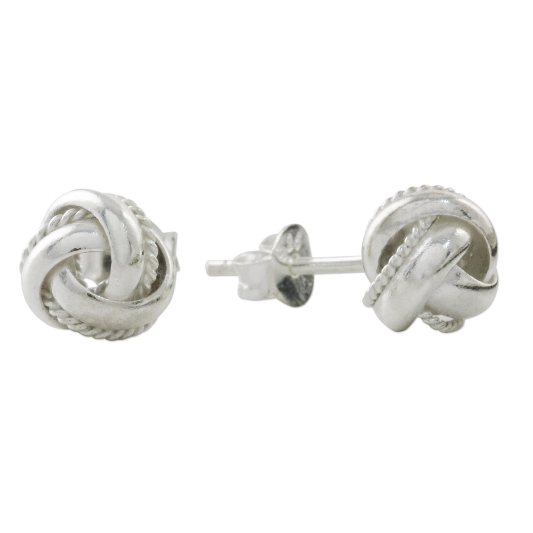 Knot Motif Sterling Silver Stud Earrings from Thailand - Sweet Knots
