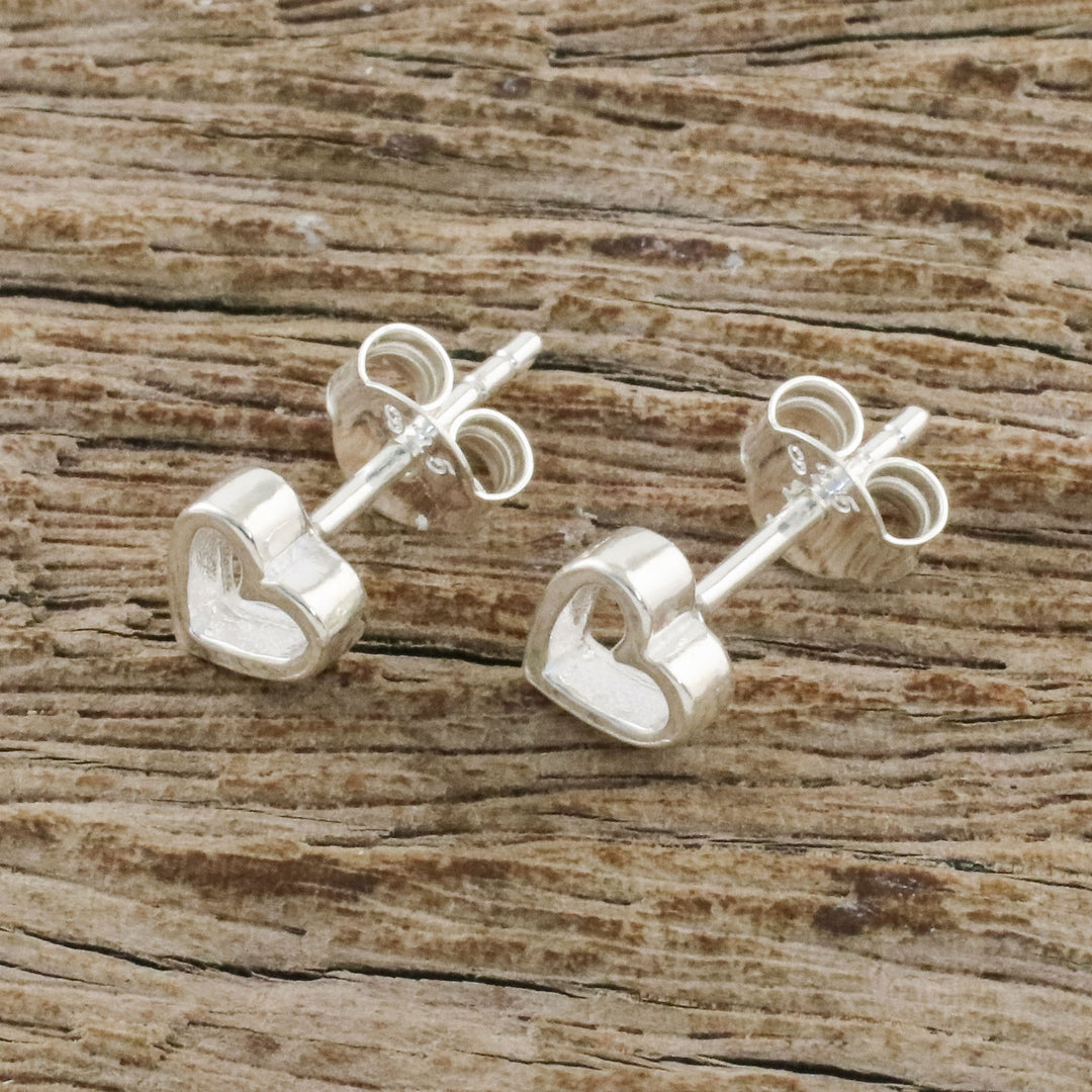 High-Polish Sterling Silver Heart Stud Earrings - Take My Heart