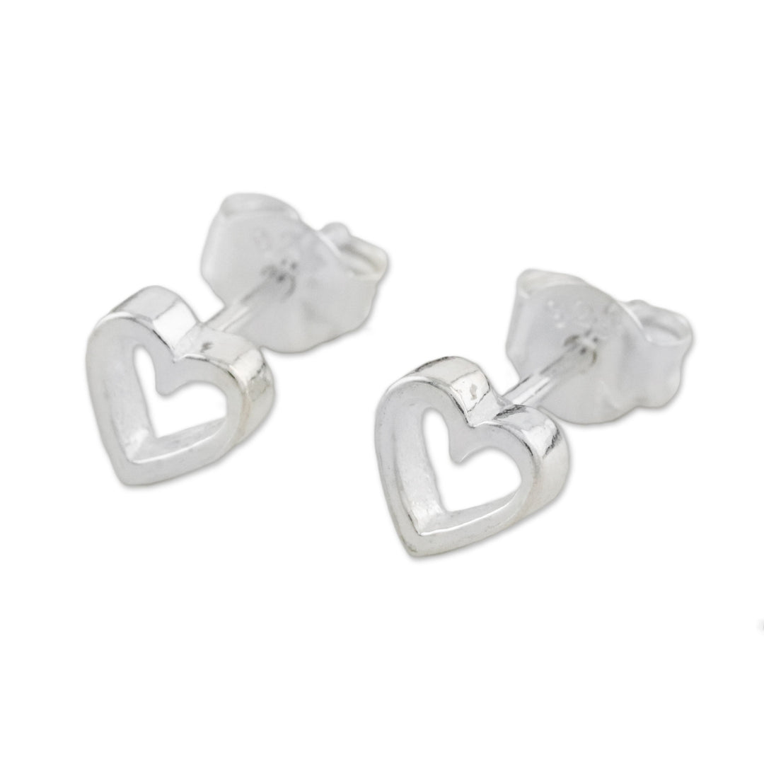 High-Polish Sterling Silver Heart Stud Earrings - Take My Heart