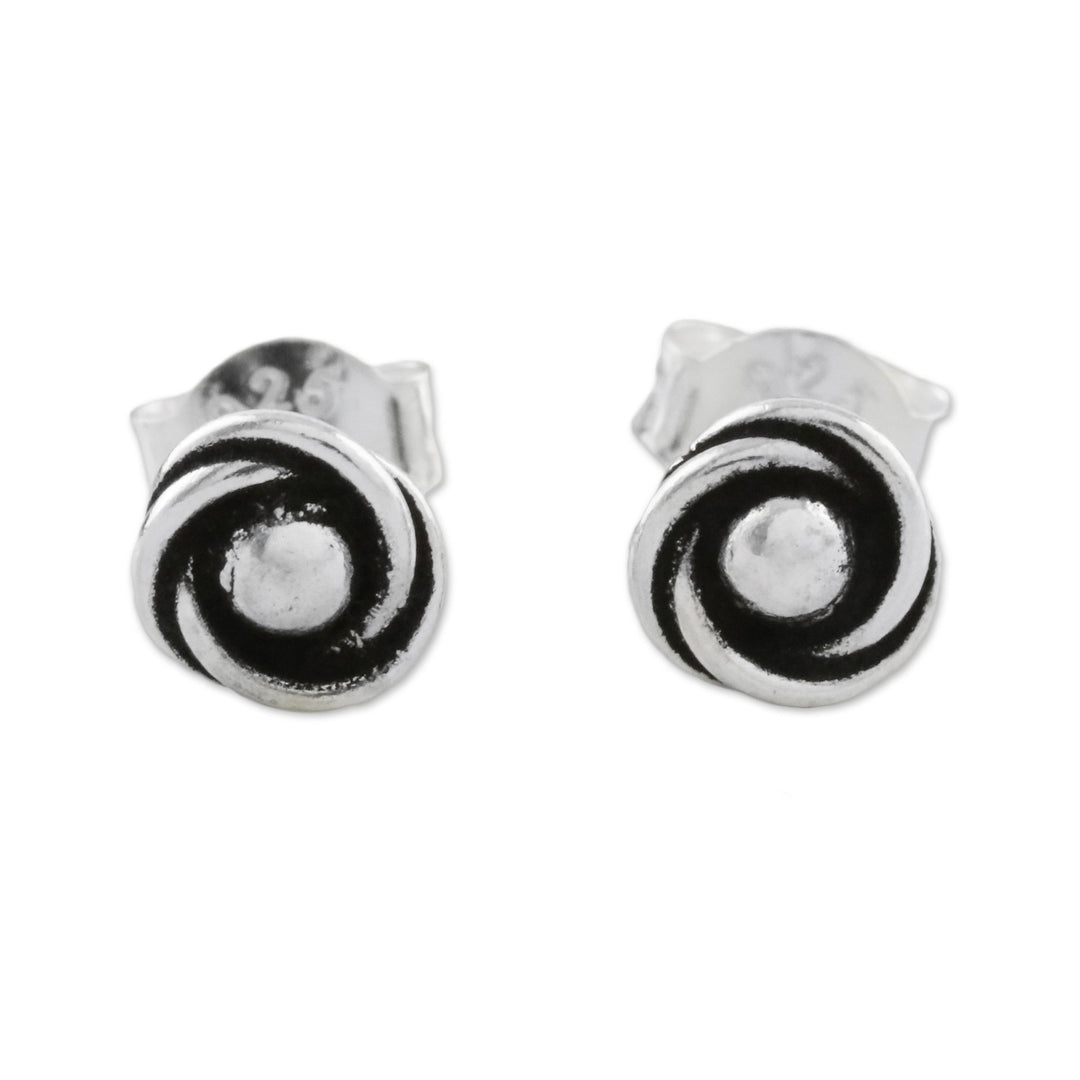 Combination Finish Sterling Silver Stud Earrings - Cyclone Gleam