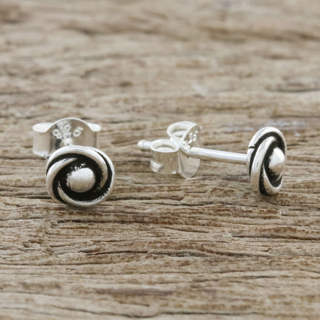 Combination Finish Sterling Silver Stud Earrings - Cyclone Gleam