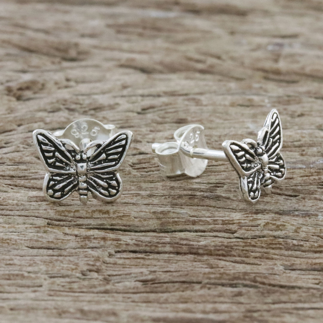 Sterling Silver Butterfly Stud Earrings from Thailand - Prophetic Wings