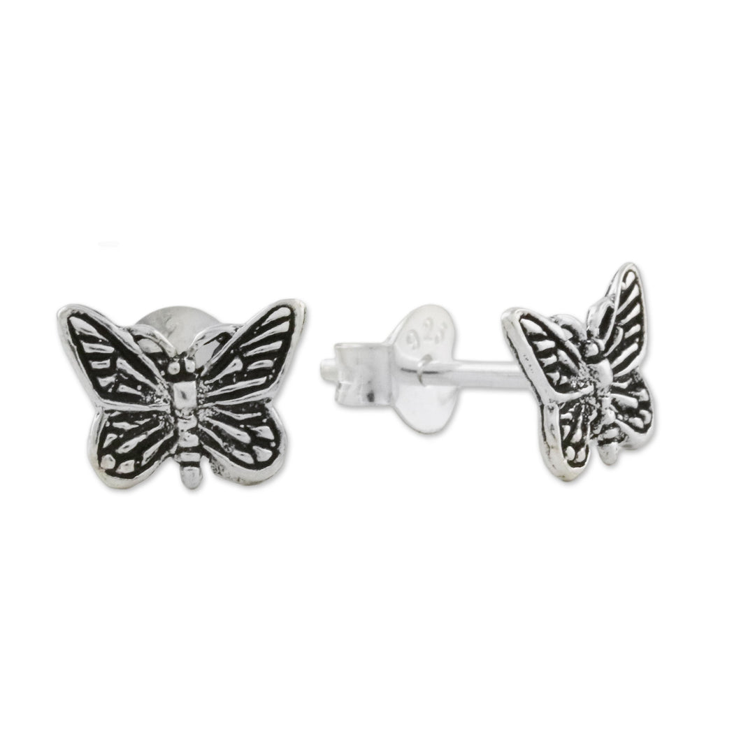 Sterling Silver Butterfly Stud Earrings from Thailand - Prophetic Wings