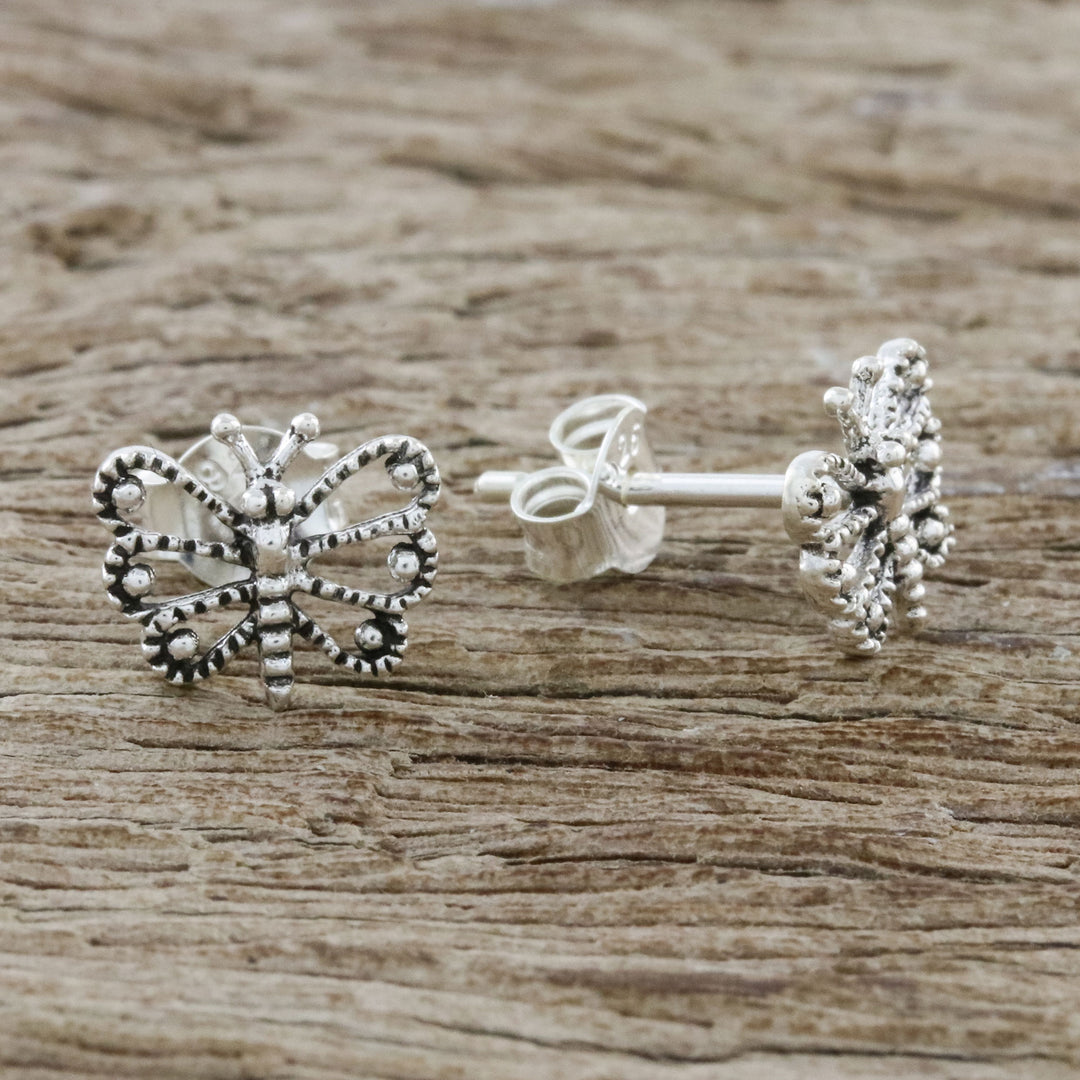 Openwork Butterfly Sterling Silver Stud Earrings - Dotted Butterflies