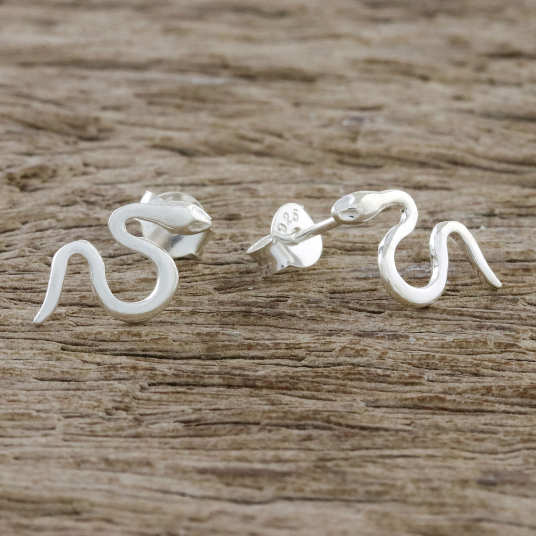 Sterling Silver Friendly Serpents Drop Post Earrings - Friendly Serpents