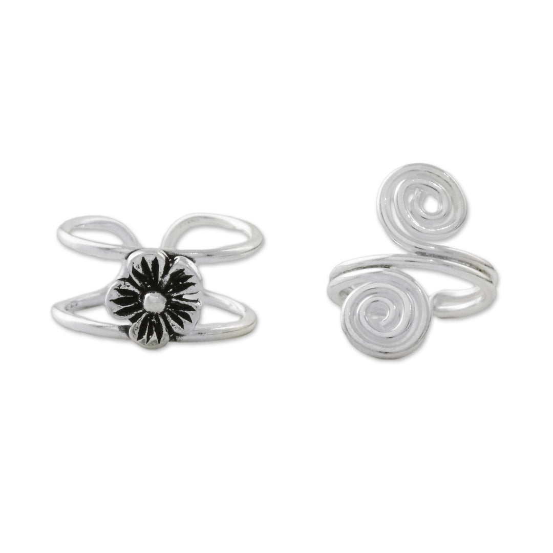 Floral Sterling Silver Ear Cuffs from Thailand - Flower and Spiral
