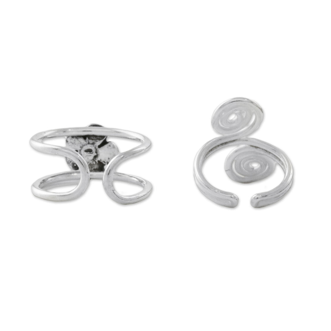 Floral Sterling Silver Ear Cuffs from Thailand - Flower and Spiral