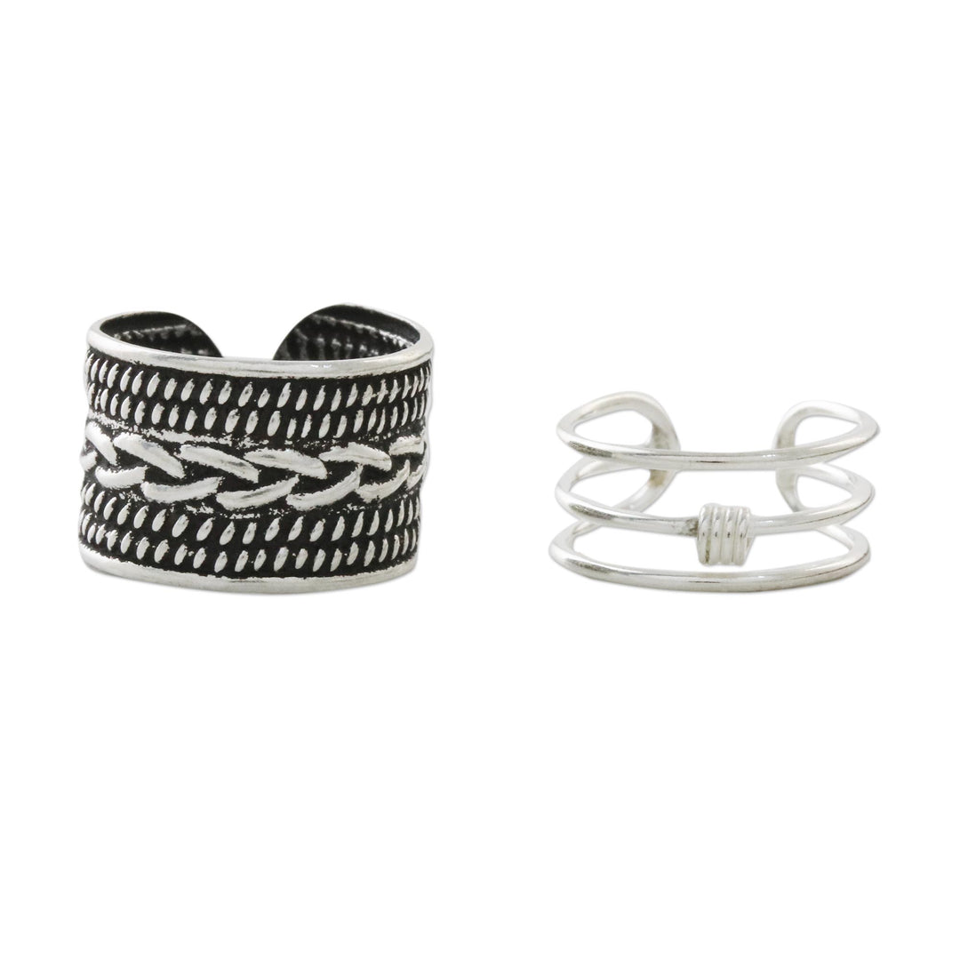 Braid Motif Sterling Silver Ear Cuffs from Thailand - Ties That Bind