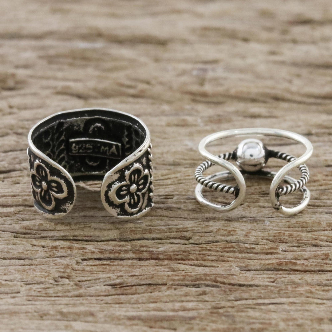 Floral and Rope Motif Sterling Silver Ear Cuffs - Cool Charm