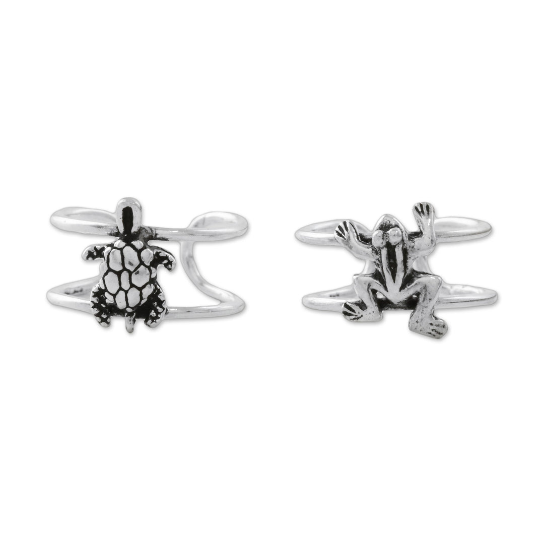 Frog and Turtle Sterling Silver Ear Cuffs from Thailand - Frog and Turtle