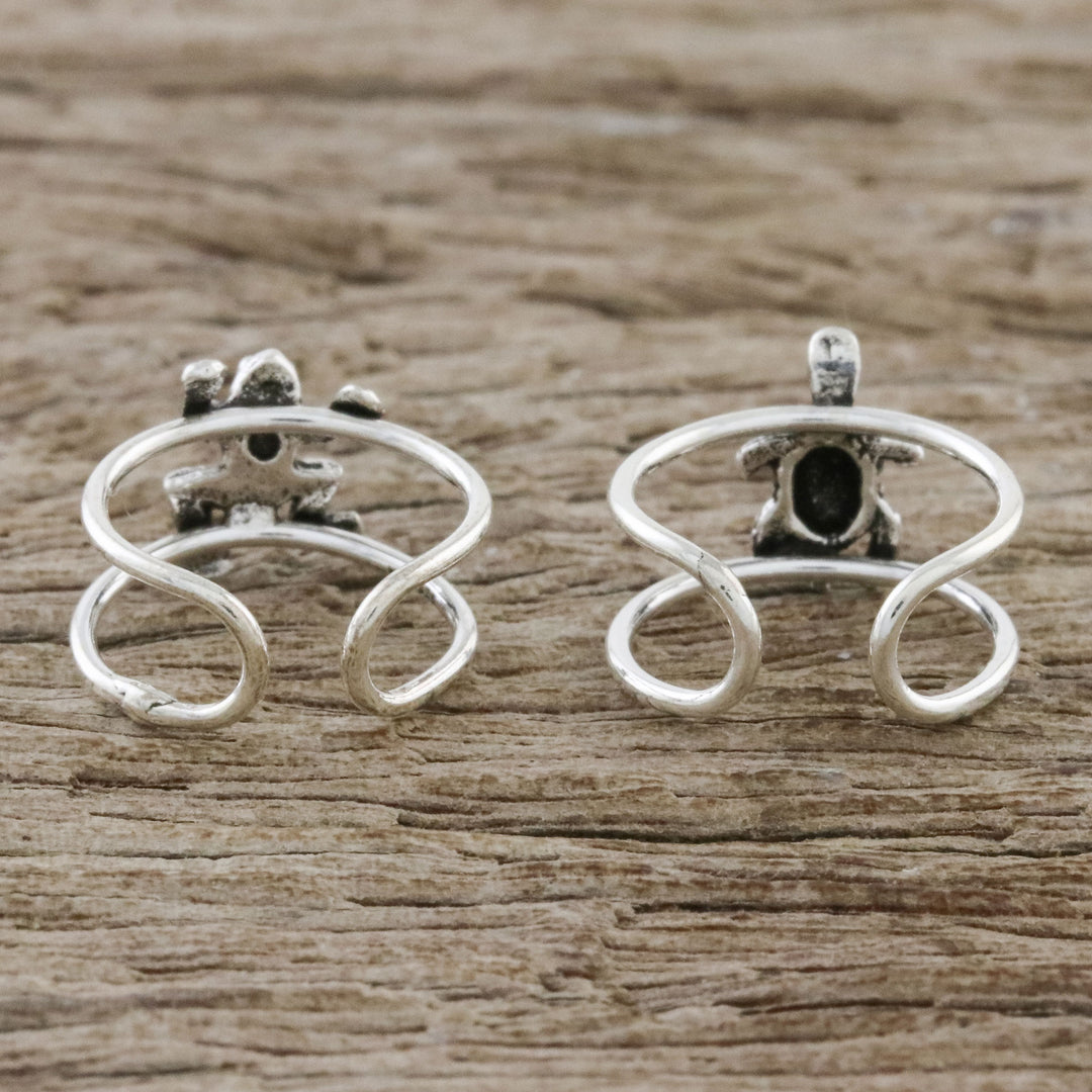 Frog and Turtle Sterling Silver Ear Cuffs from Thailand - Frog and Turtle