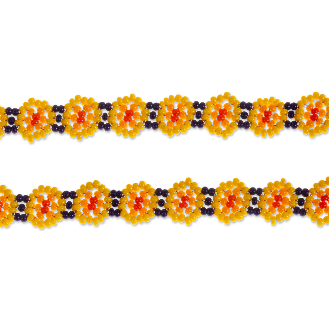 Floral Glass Beaded Wristband Bracelets (Pair) - Cheerful Greeting
