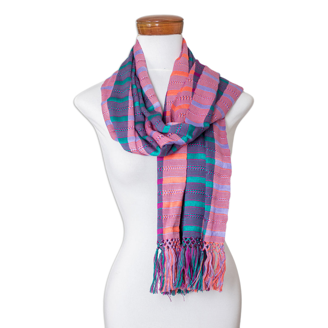 Hand Woven Striped Rayon Wrap Scarf from Guatemala - Sweet Grace
