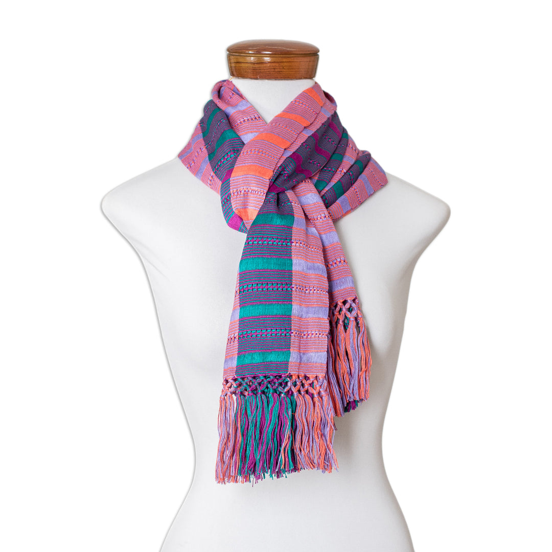 Hand Woven Striped Rayon Wrap Scarf from Guatemala - Sweet Grace