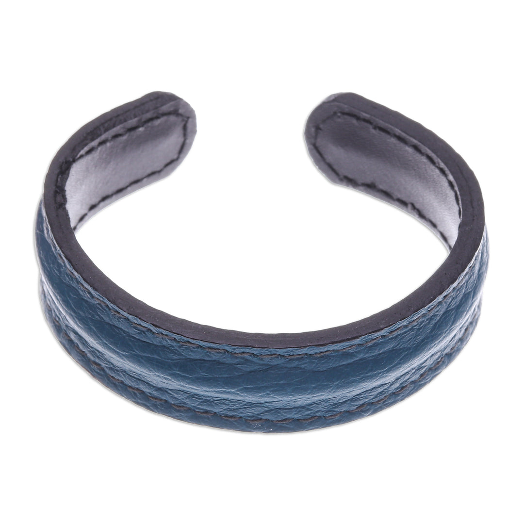 Men's Handcrafted Teal Leather Cuff Bracelet from Thailand - Rugged Simplicity