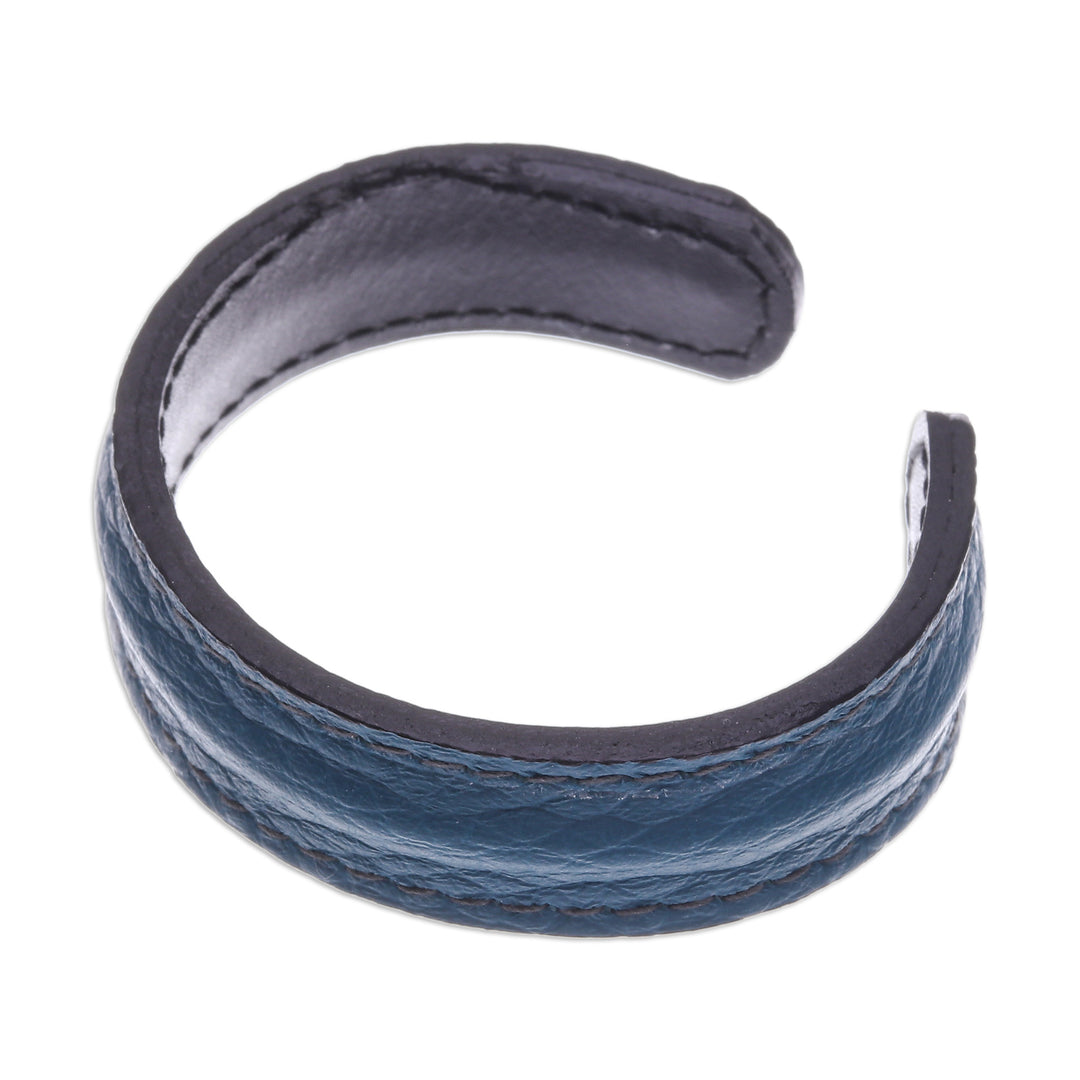 Men's Handcrafted Teal Leather Cuff Bracelet from Thailand - Rugged Simplicity