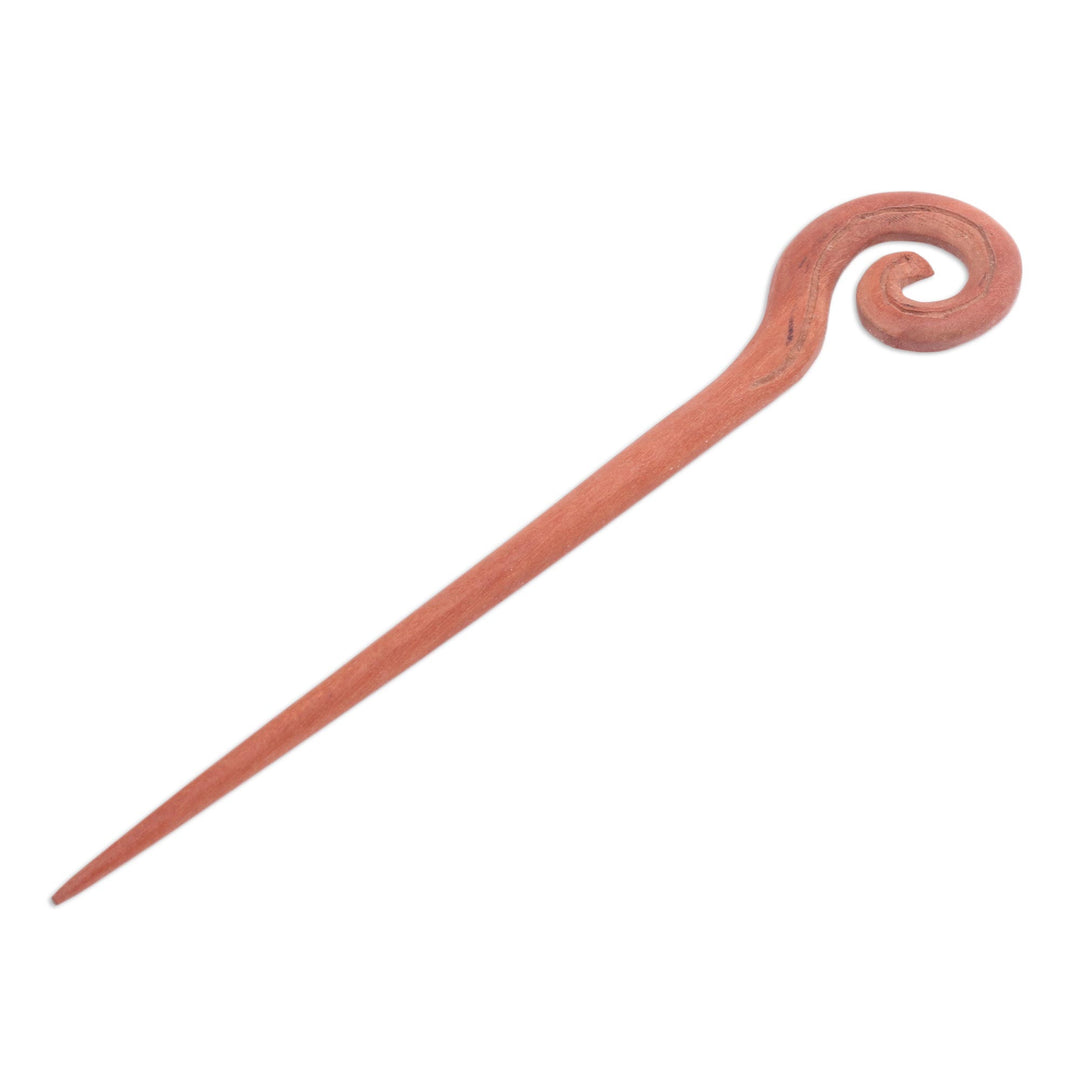 Light Brown Sawo Wood Spiral Motif Hair Pin from Bali - Light Brown Spiral