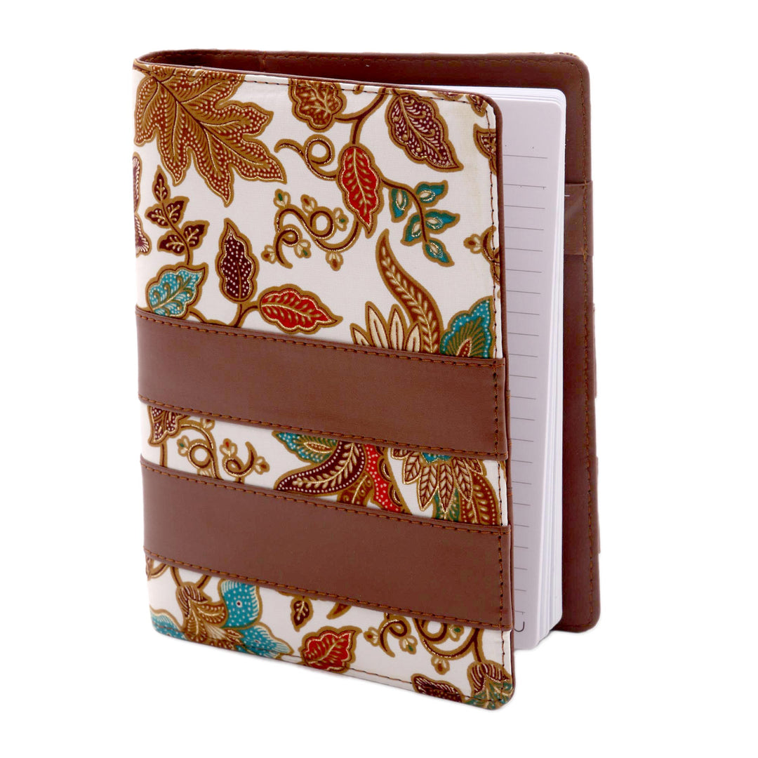 Brown Faux Leather and Cotton Leaf Print Fifty-Page Planner - Noteworthy