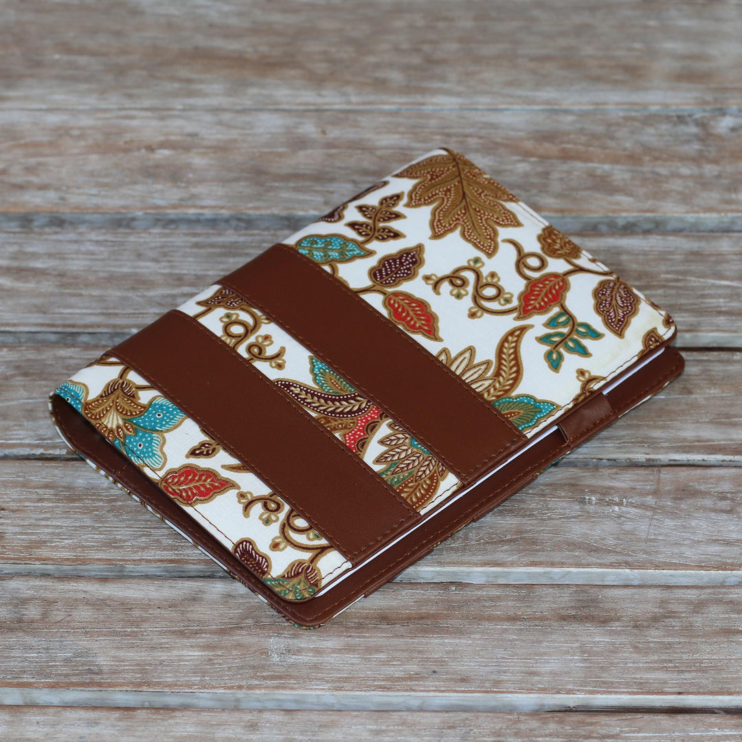 Brown Faux Leather and Cotton Leaf Print Fifty-Page Planner - Noteworthy