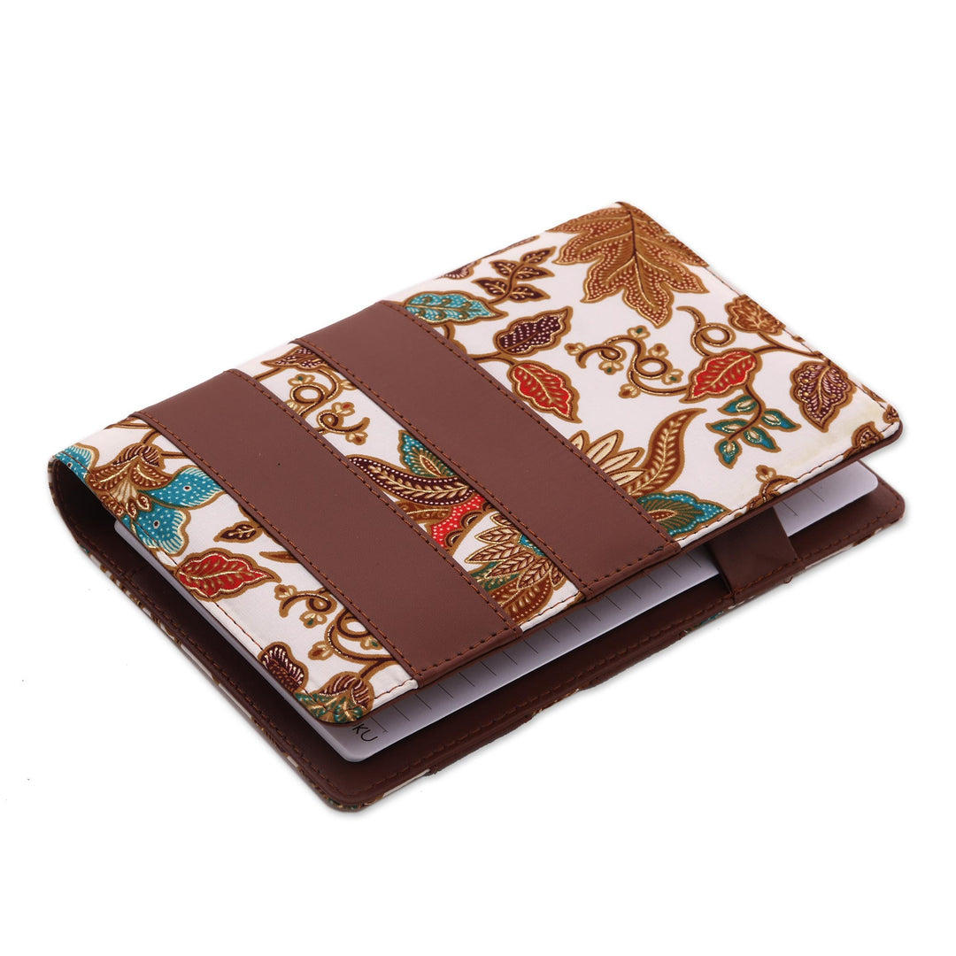 Brown Faux Leather and Cotton Leaf Print Fifty-Page Planner - Noteworthy