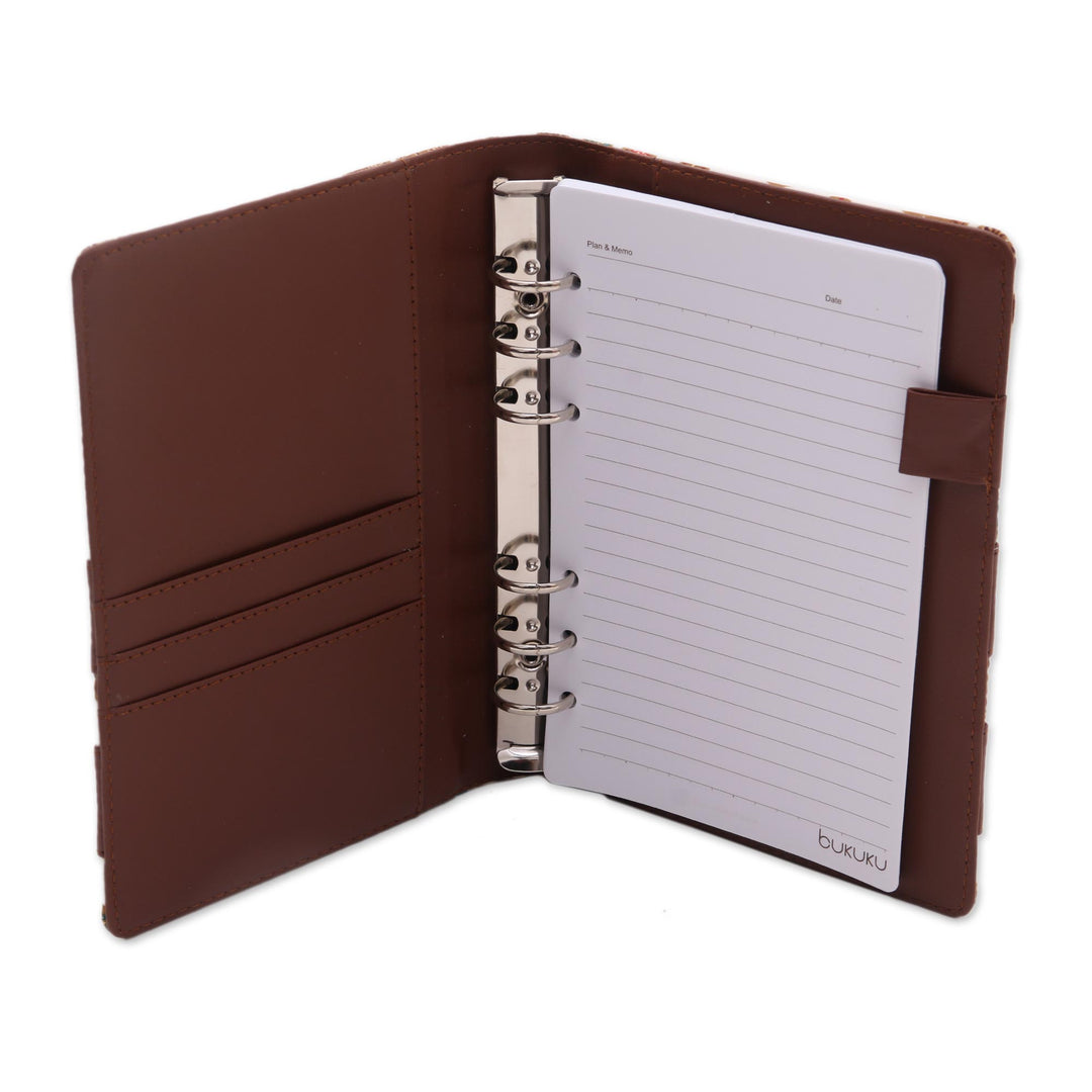 Brown Faux Leather and Cotton Leaf Print Fifty-Page Planner - Noteworthy