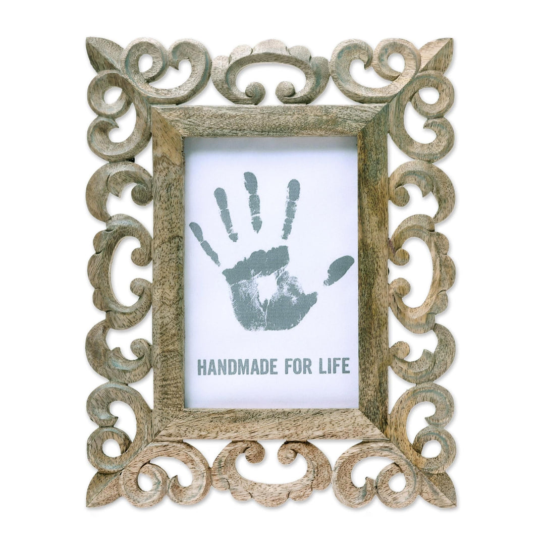 Hand Carved Openwork Scrolls Mango Wood Photo Frame (4x6) - Lacy Symmetry
