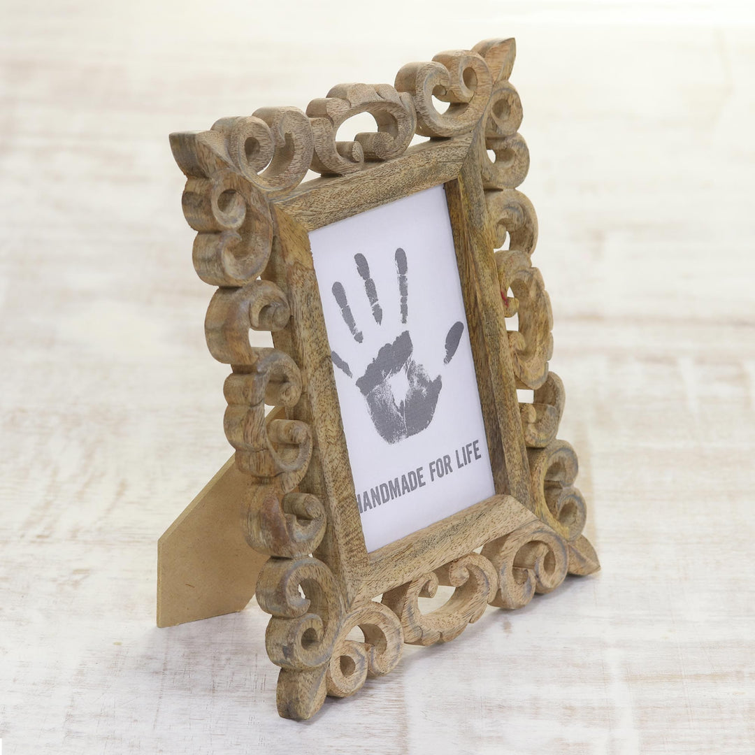Hand Carved Openwork Scrolls Mango Wood Photo Frame (4x6) - Lacy Symmetry