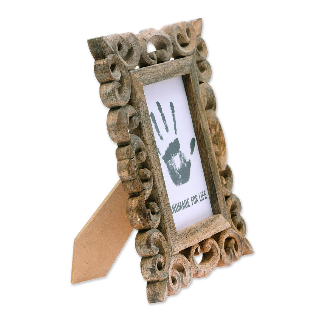Hand Carved Openwork Scrolls Mango Wood Photo Frame (4x6) - Lacy Symmetry