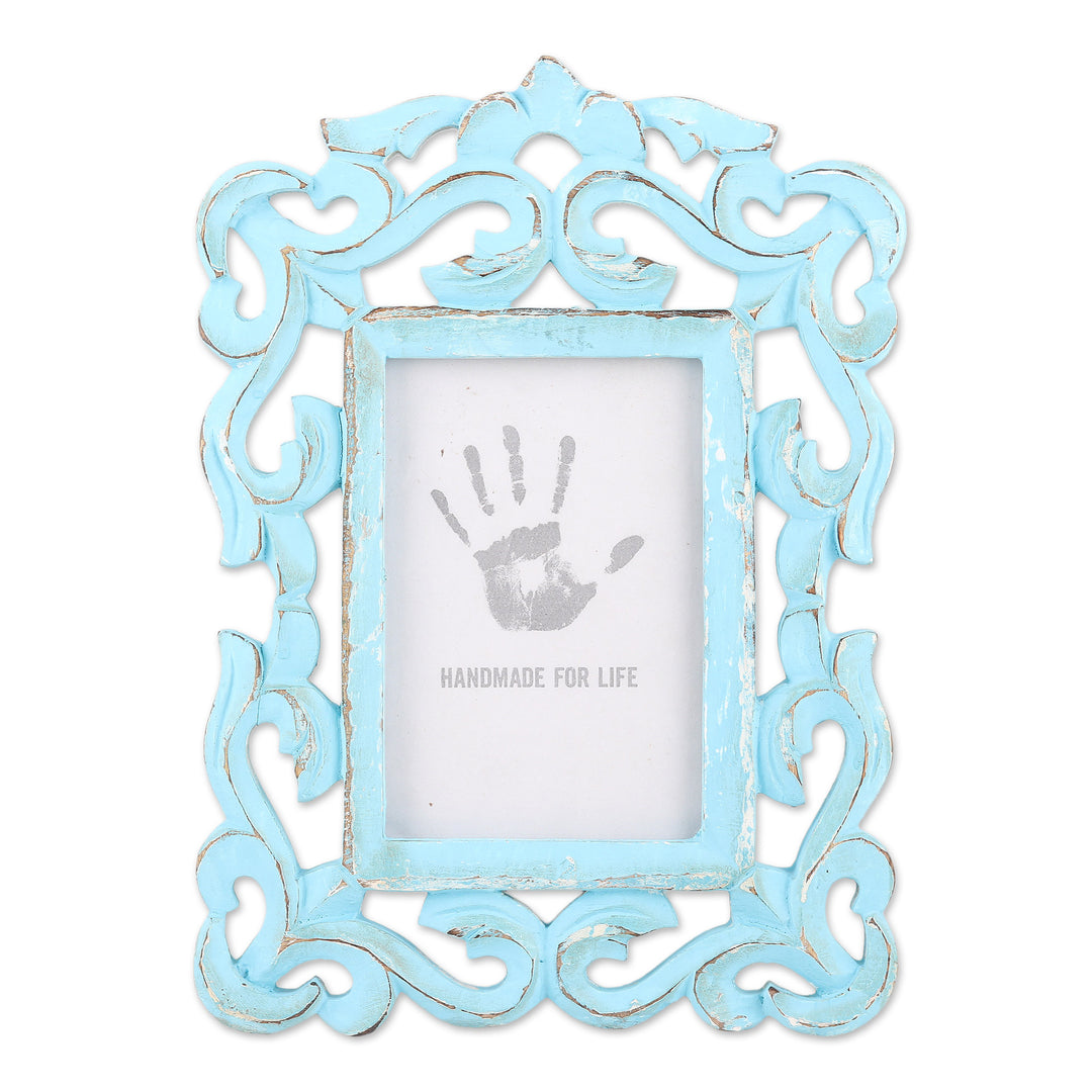 Hand Carved Aqua Green Mango Wood Photo Frame (4x6) - Regal Portrait