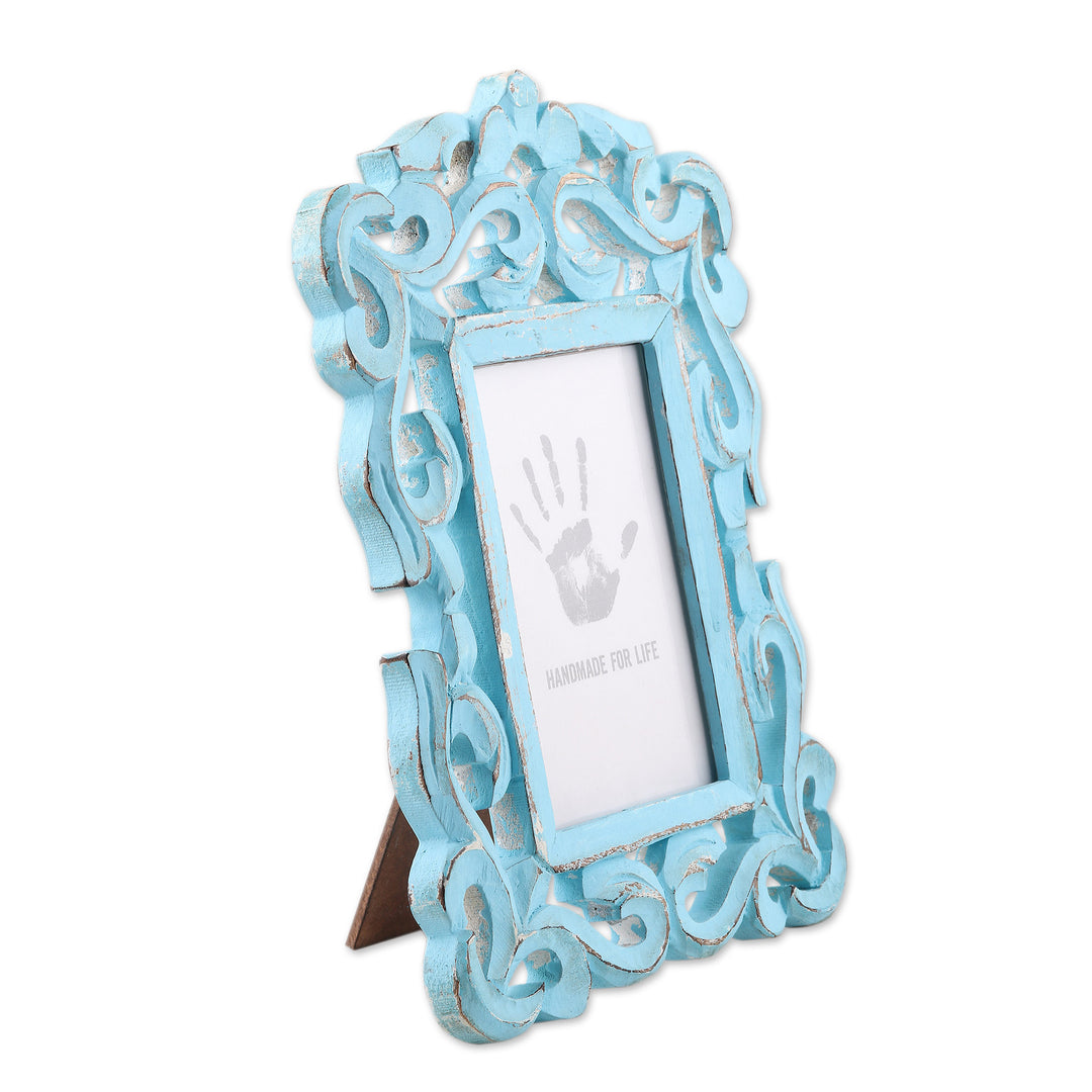 Hand Carved Aqua Green Mango Wood Photo Frame (4x6) - Regal Portrait