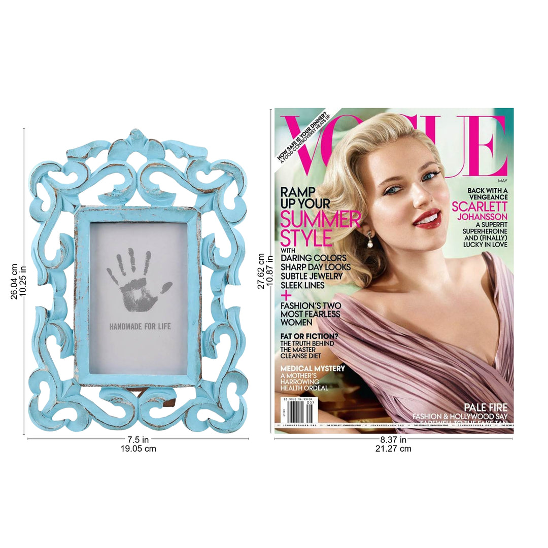 Hand Carved Aqua Green Mango Wood Photo Frame (4x6) - Regal Portrait