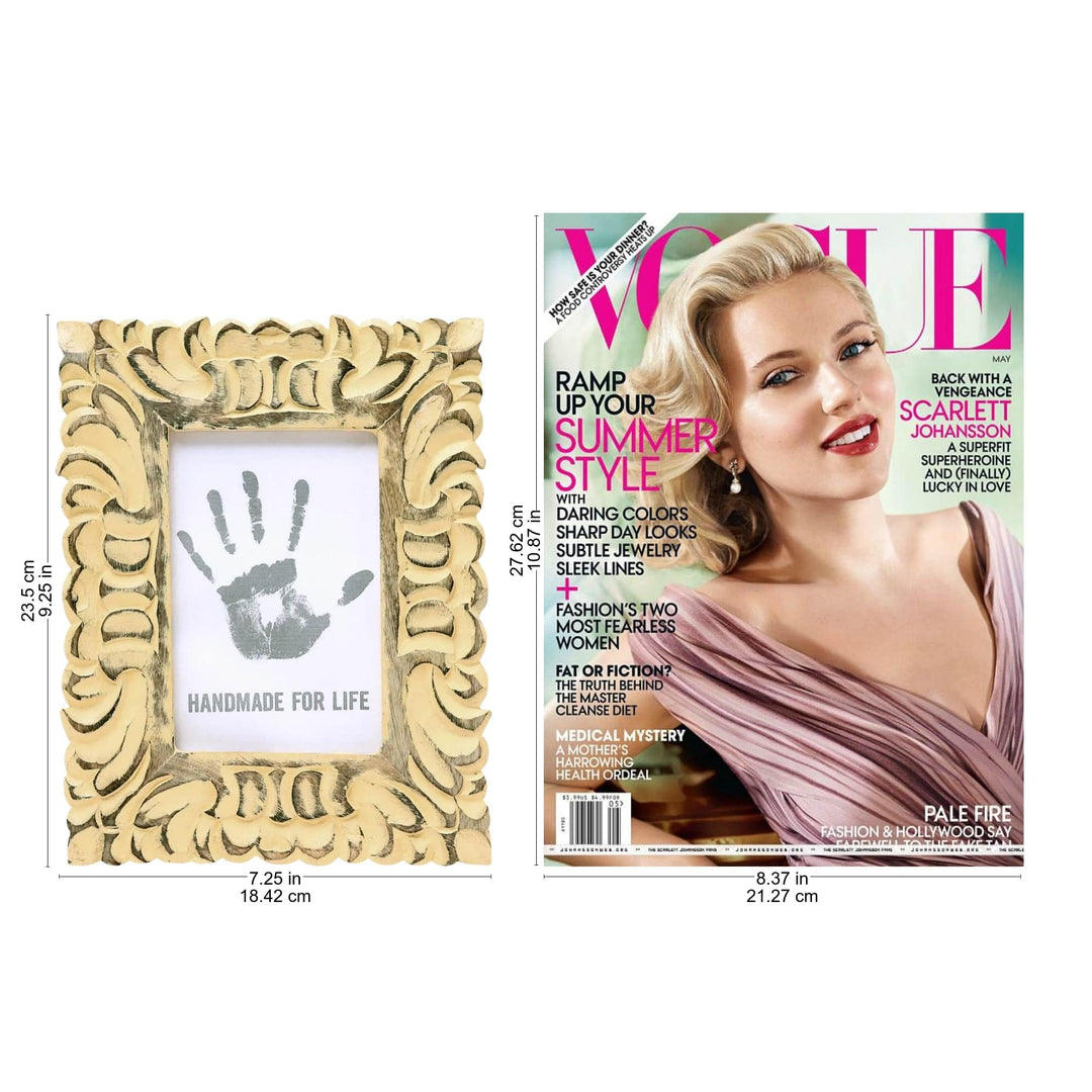 Hand Carved Distressed Cream Mango Wood Photo Frame (4x6) - Meringue