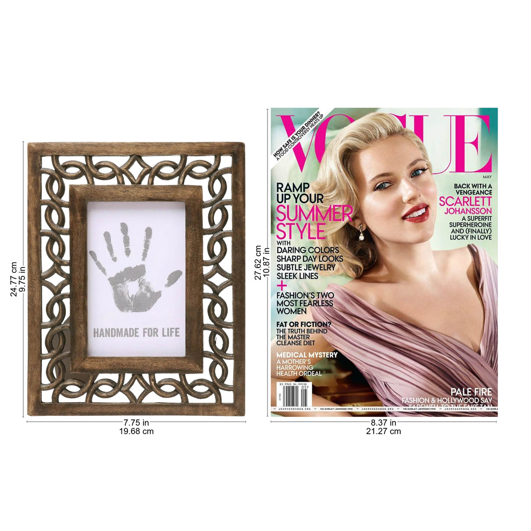 Wood Hand Carved Cutouts Rectangular Photo Frame (4x6) - Interlinked