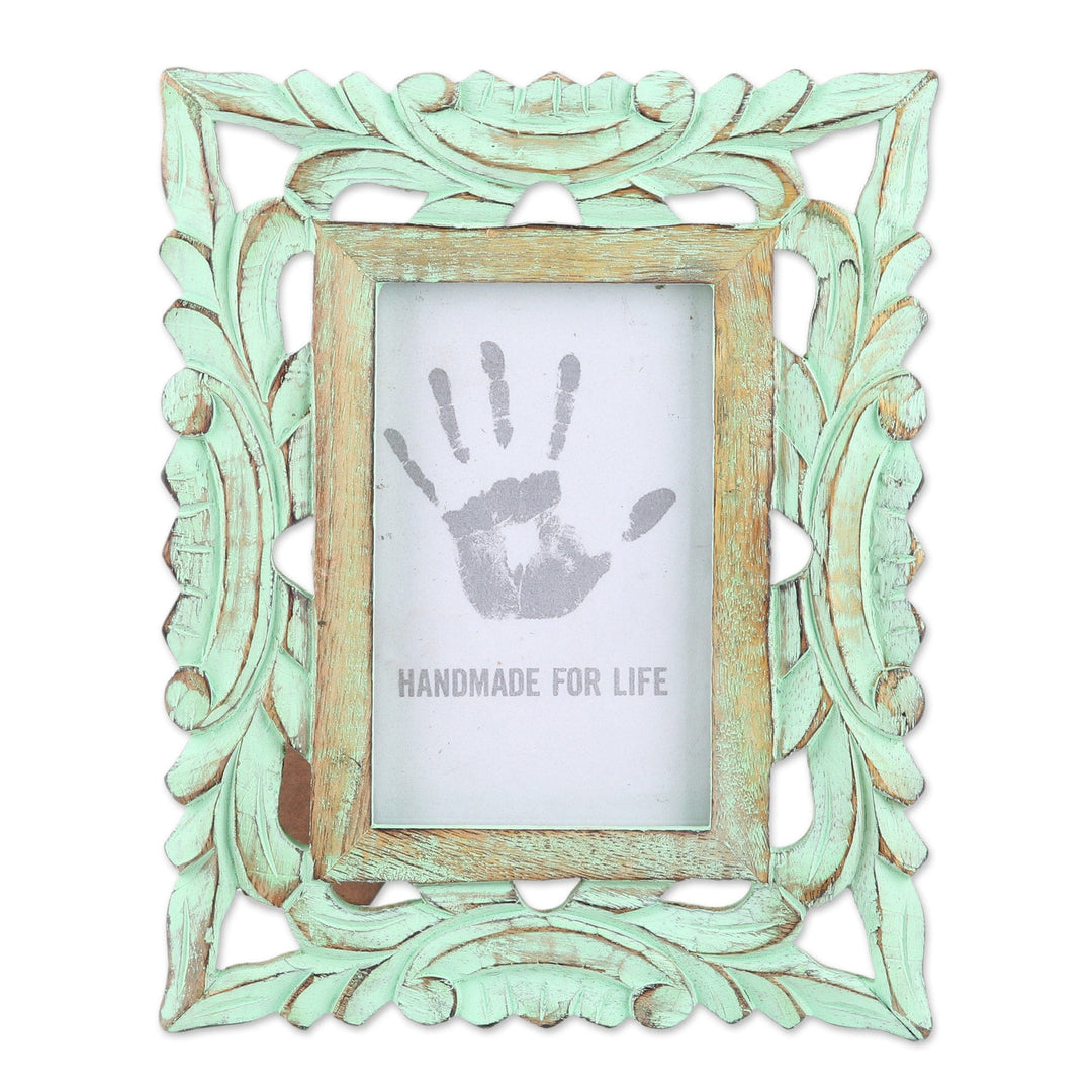 Green Hand-Carved Rustic Leafy Vine 4x6 Photo Frame - Majestic Leafy Vines