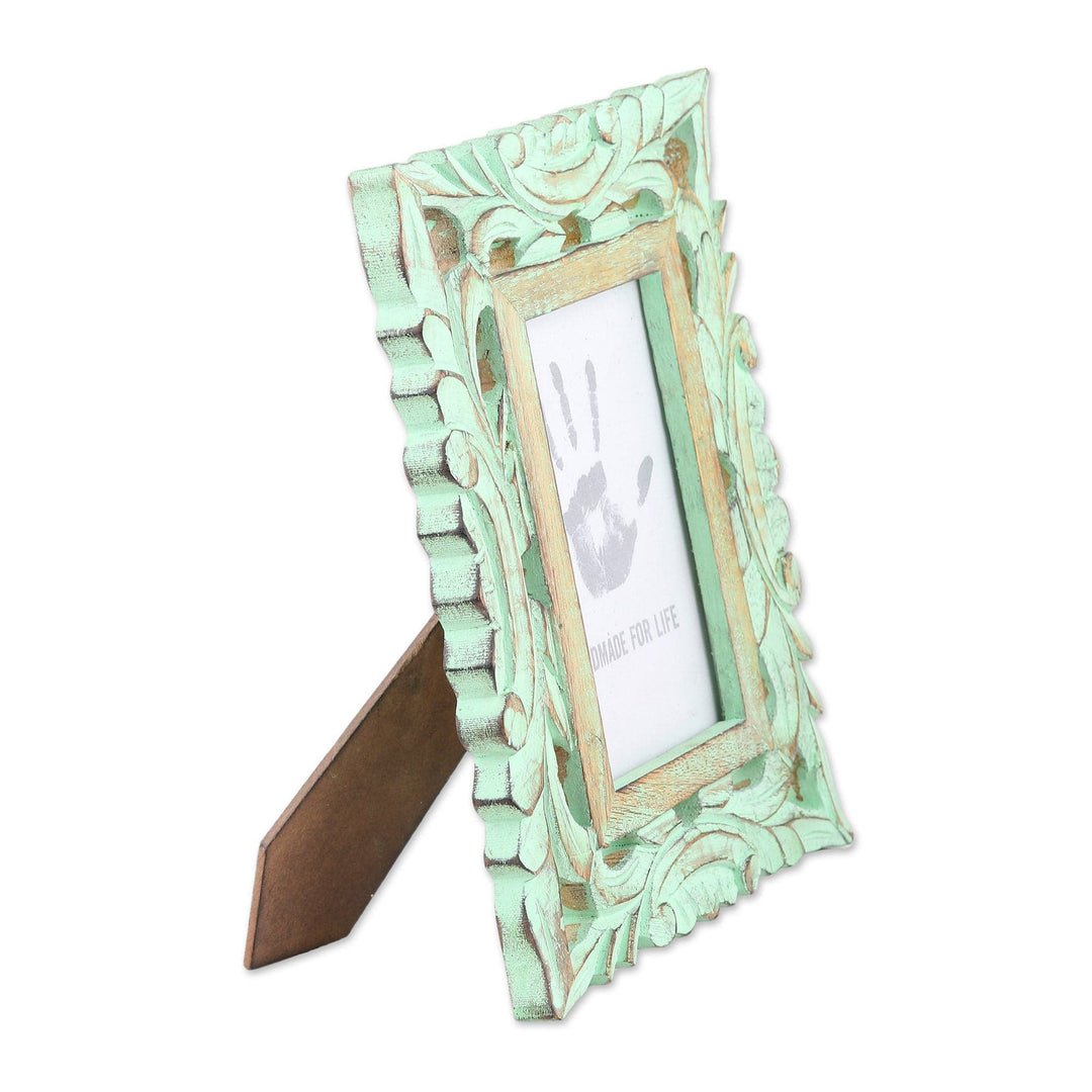 Green Hand-Carved Rustic Leafy Vine 4x6 Photo Frame - Majestic Leafy Vines