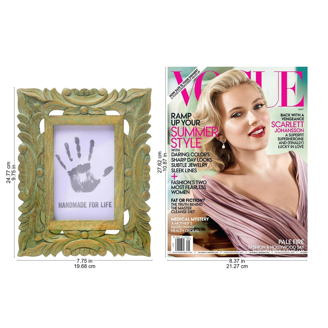 Green Hand-Carved Rustic Leafy Vine 4x6 Photo Frame - Majestic Leafy Vines