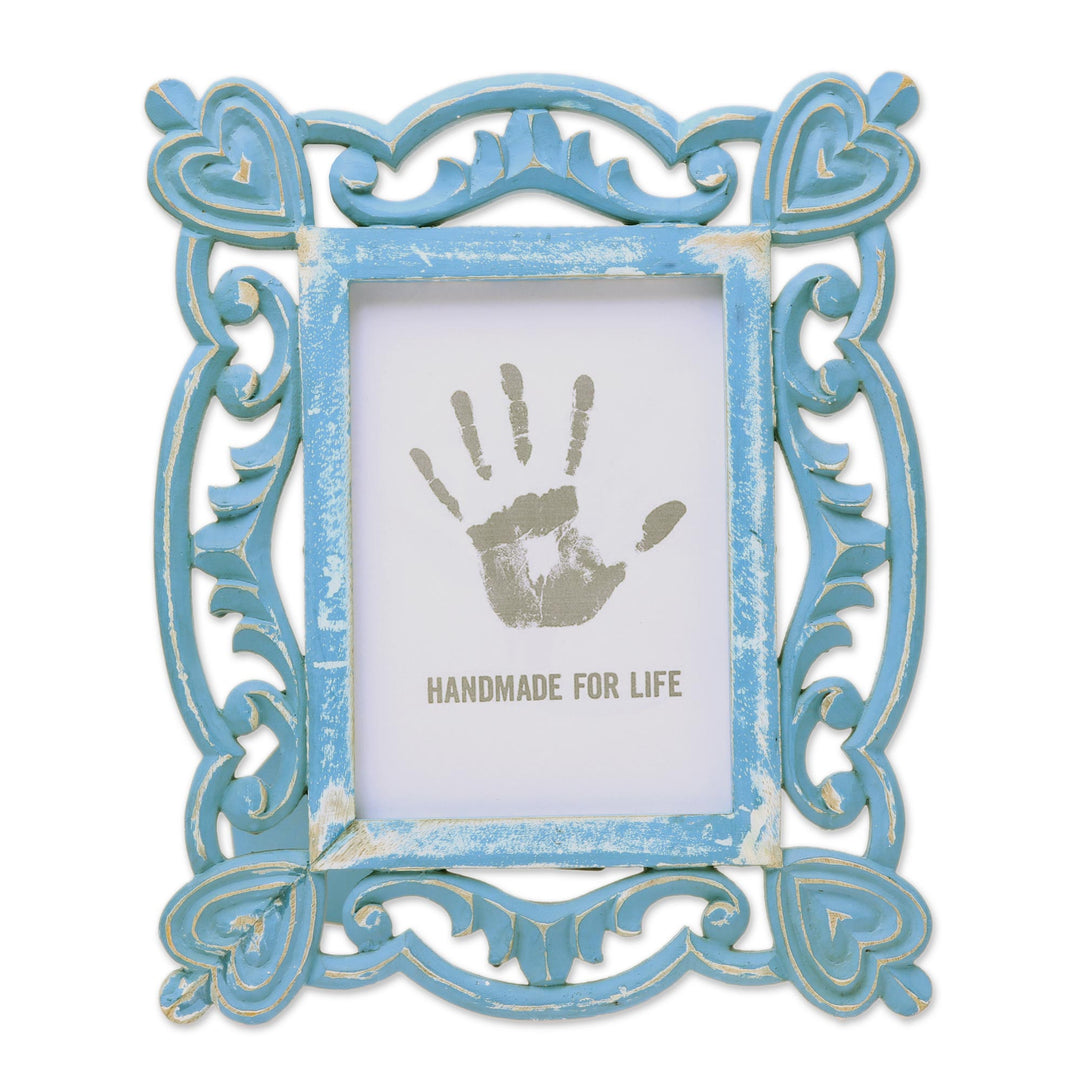 Hand-Carved Blue Shabby-Chic Mango Wood Photo Frame 5x7 - Memory Keeper
