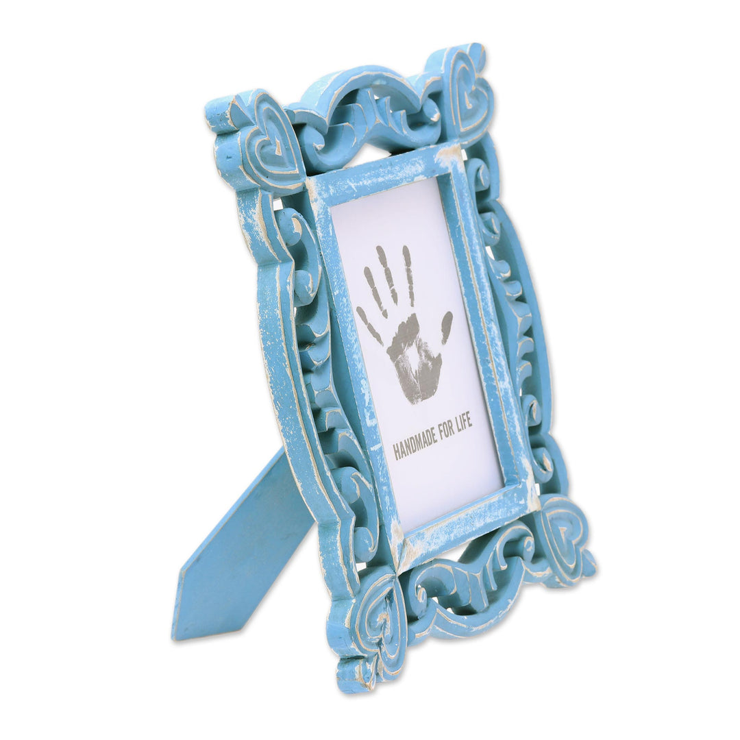 Hand-Carved Blue Shabby-Chic Mango Wood Photo Frame 5x7 - Memory Keeper
