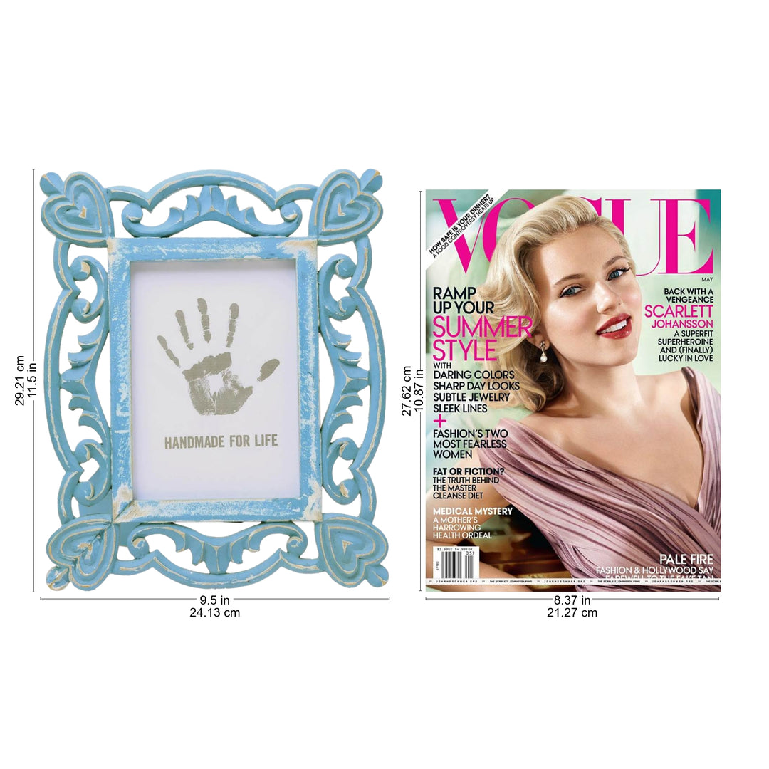 Hand-Carved Blue Shabby-Chic Mango Wood Photo Frame 5x7 - Memory Keeper