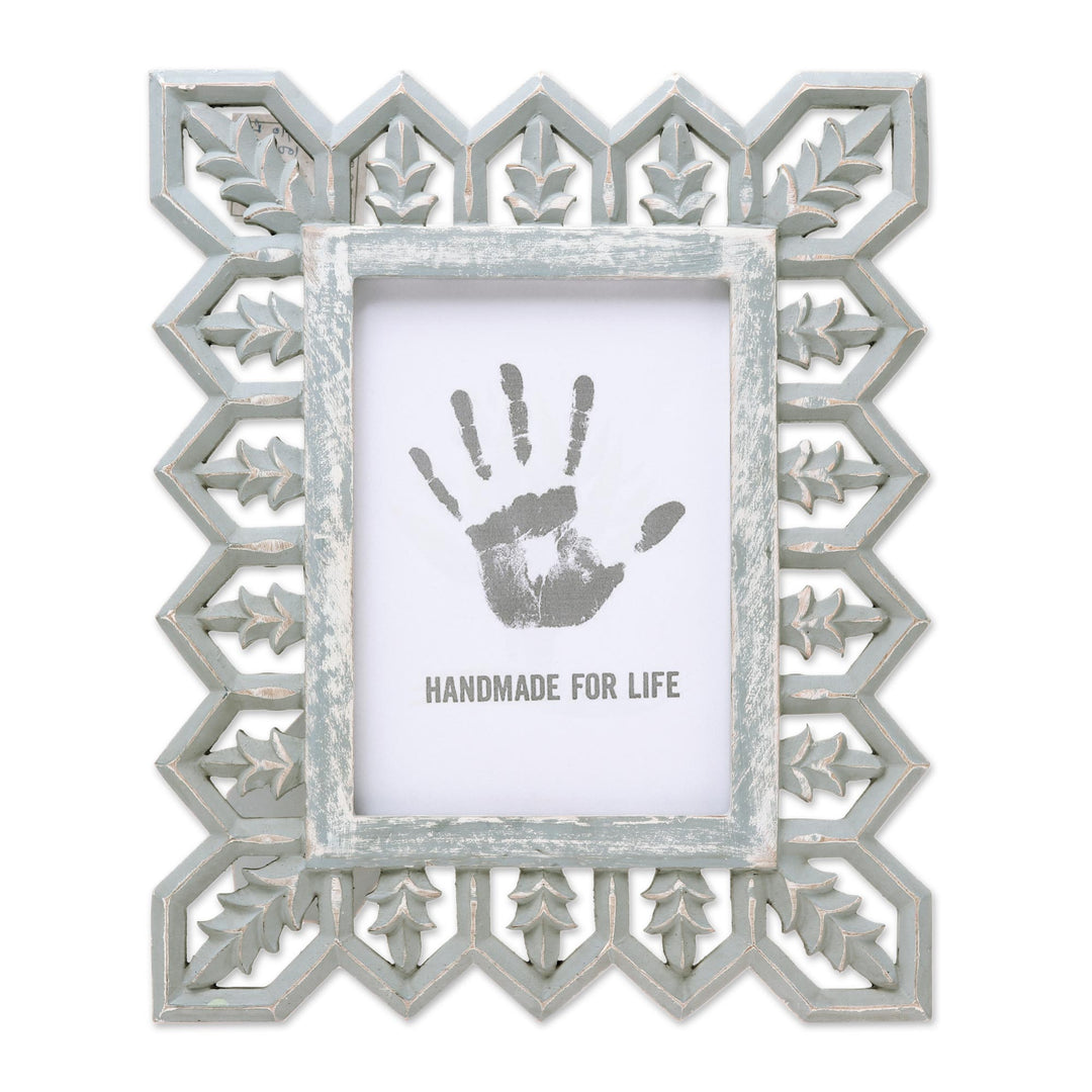 Light Grey Distressed Hand Carved Mango Wood Photo Frame 5x7 - Garden Gate
