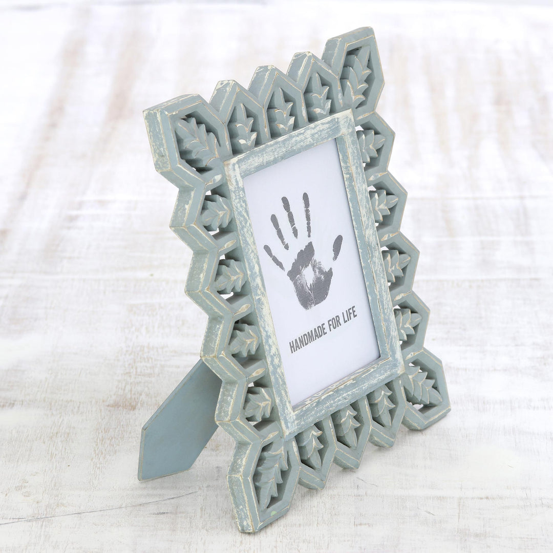 Light Grey Distressed Hand Carved Mango Wood Photo Frame 5x7 - Garden Gate