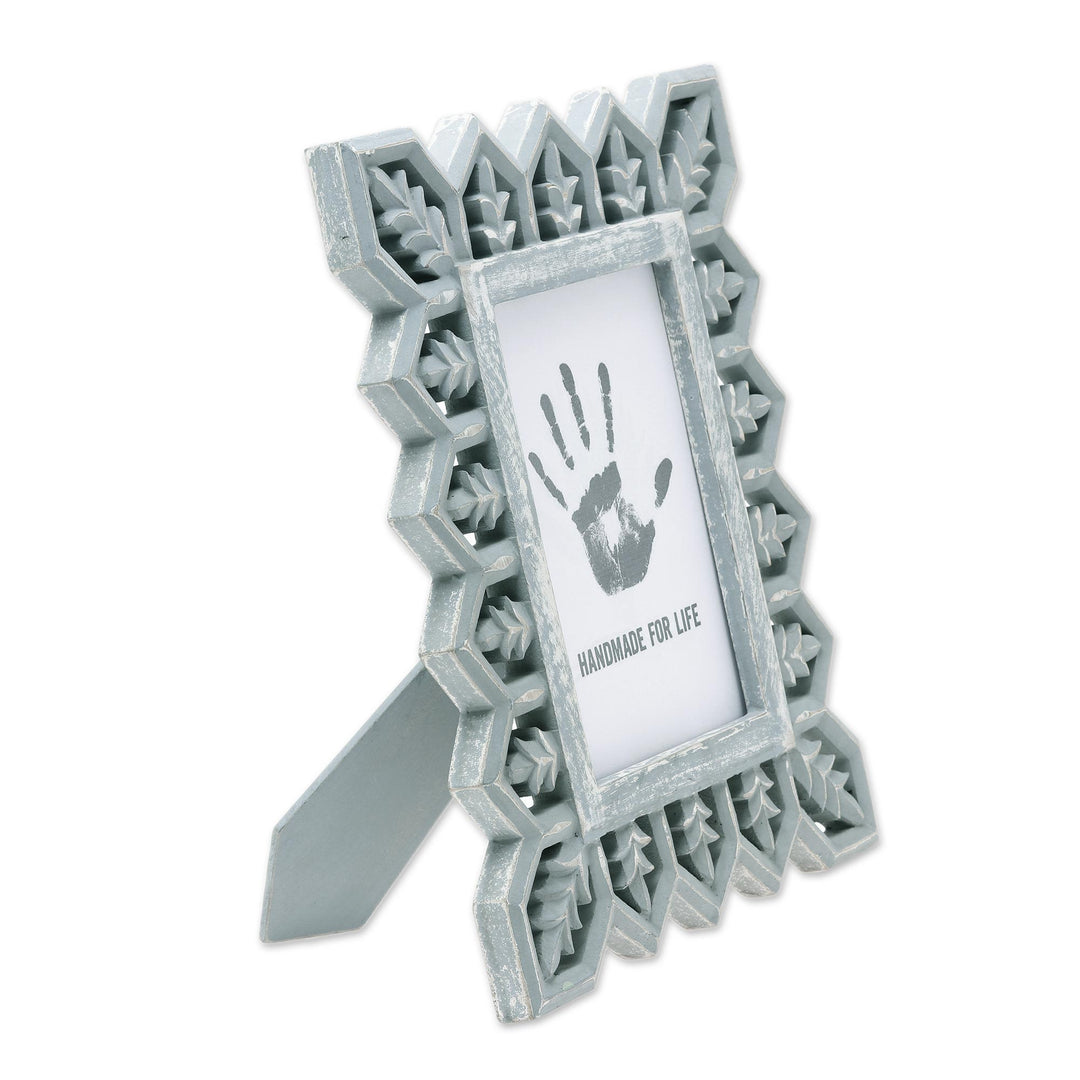 Light Grey Distressed Hand Carved Mango Wood Photo Frame 5x7 - Garden Gate