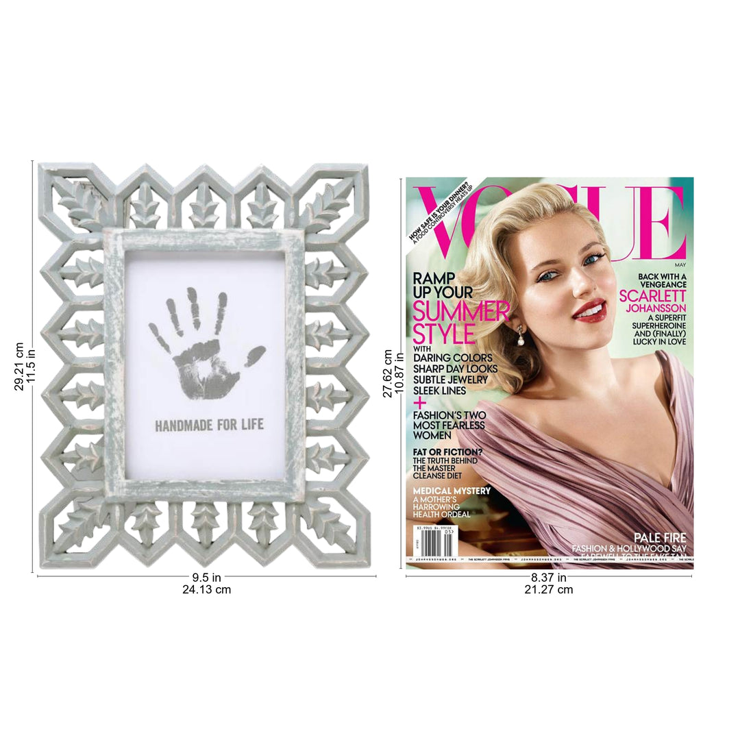 Light Grey Distressed Hand Carved Mango Wood Photo Frame 5x7 - Garden Gate