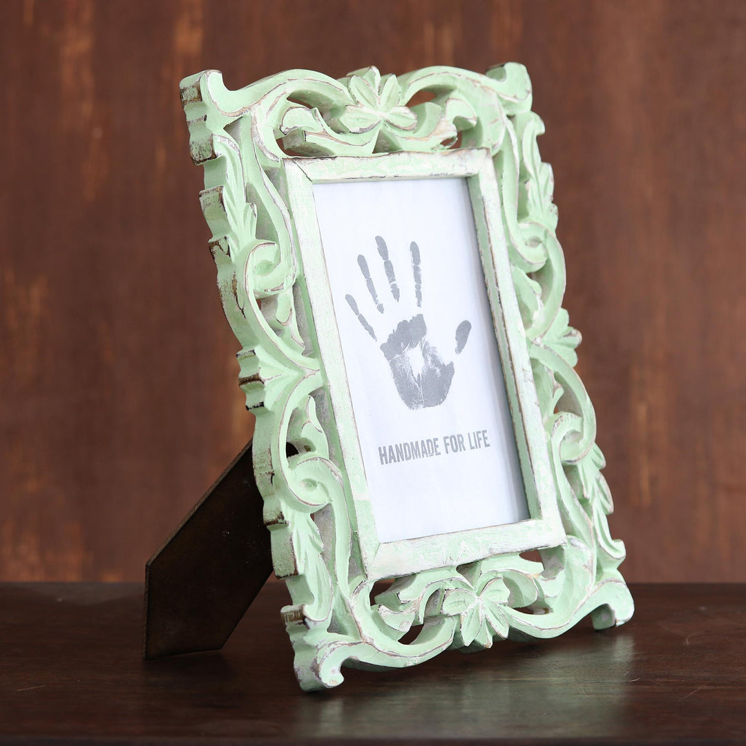 Sage Green Distressed Hand Carved Mango Wood Photo Frame 5x7 - Moment in Time