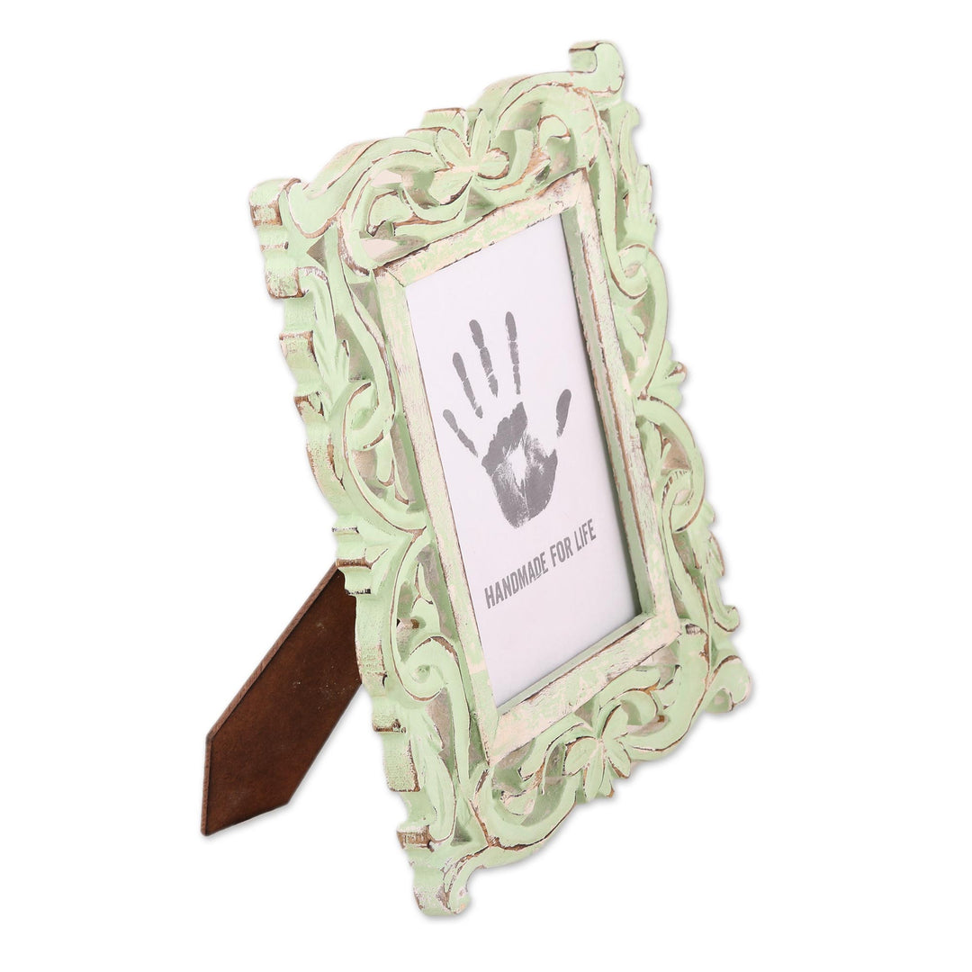 Sage Green Distressed Hand Carved Mango Wood Photo Frame 5x7 - Moment in Time