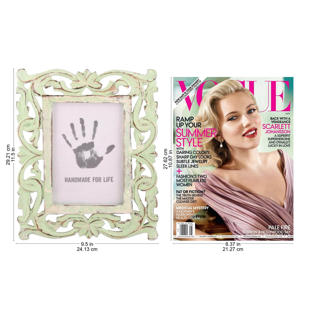 Sage Green Distressed Hand Carved Mango Wood Photo Frame 5x7 - Moment in Time