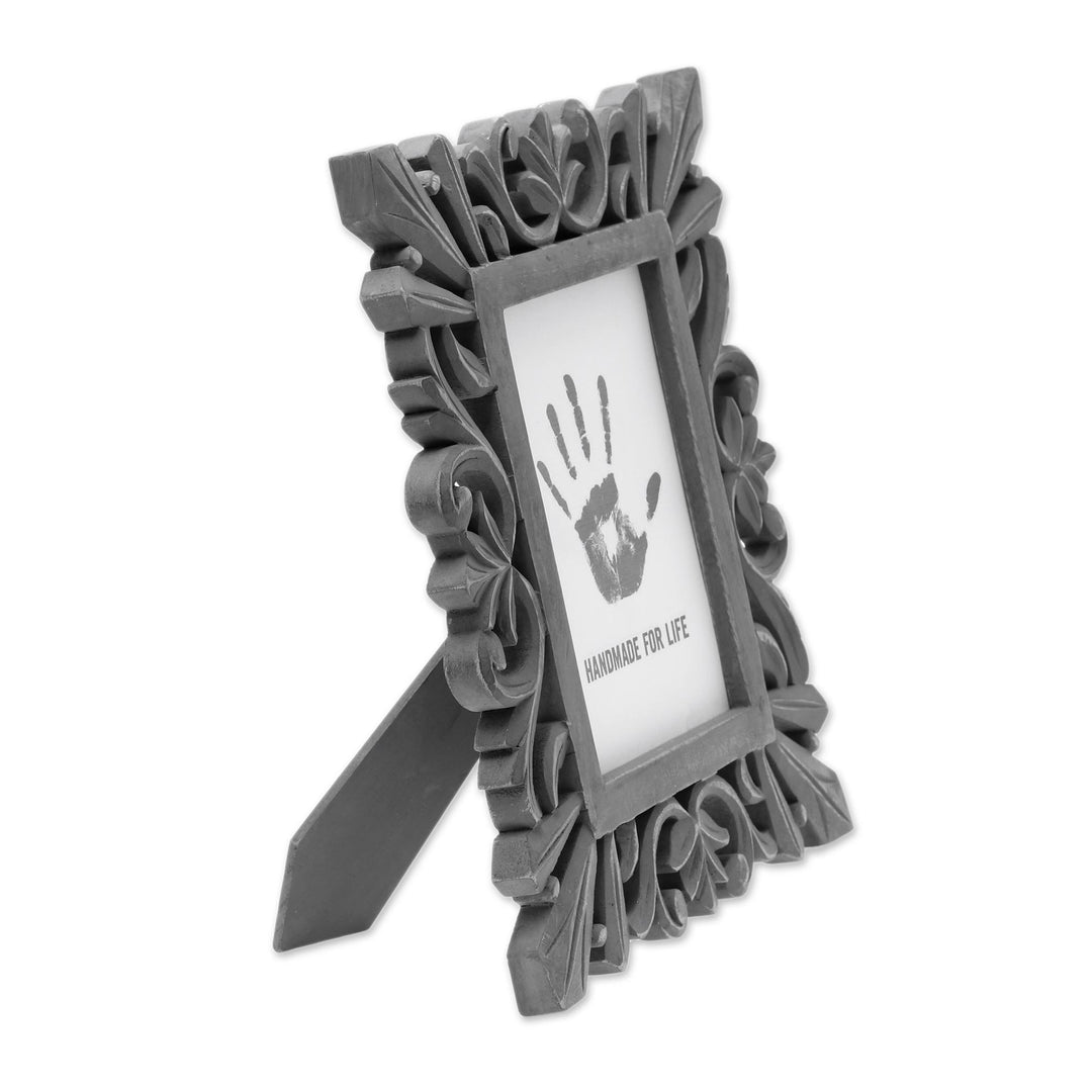Dark Grey Distressed Hand Carved Mango Wood Photo Frame 5x7 - Treasured Memories