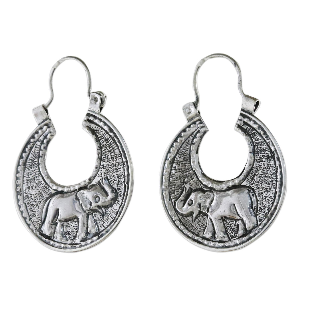 Sterling Silver Elephant Hoop Earrings from Thailand - Elephant Magic